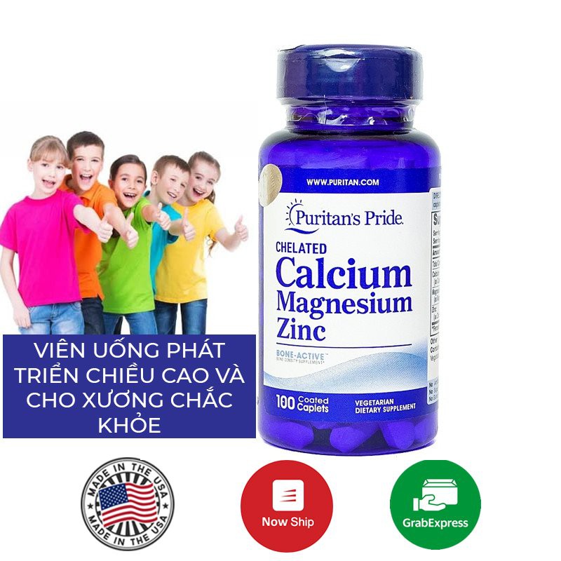 Viên uống Canci tổng hợp giúp tăng chiều cao - Chelated calcium magnesium zinc 100v của Puritan's Pride