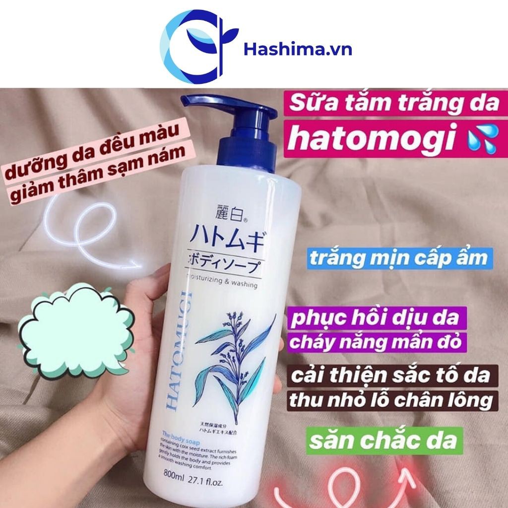 Sữa tắm trắng da 💕𝑭𝑹𝑬𝑬𝑺𝑯𝑰𝑷💕 Sữa tắm trắng da Hatomugi 800ml - Dưỡng da sáng khoẻ và mềm mịn