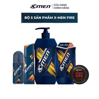 Combo Dầu Gội X-Men Nước hoa Fire 650g và Sữa Tắm 380g - Lăn khử mùi 50ml - Xịt 150ml - Clay Wax 70g