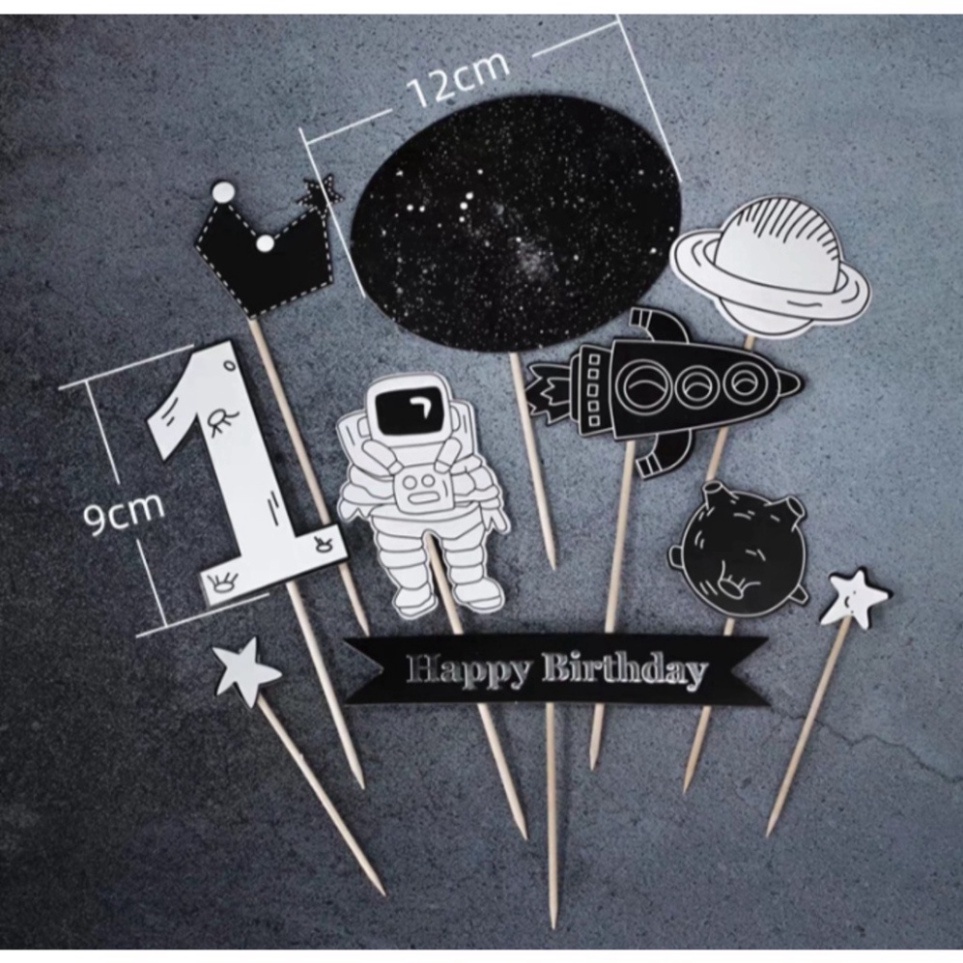 phụ kiện trang trí bánh phi hành gia [FREESHIP❤️] tổng hợp set cắm chủ đề phi hành gia không gian