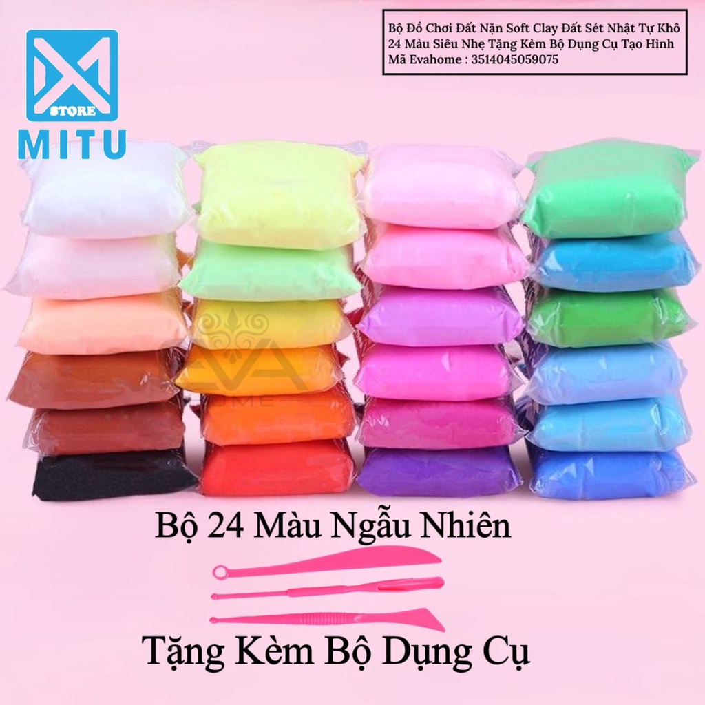 Bộ Đồ Chơi Đất Nặn Soft Clay Đất Sét Nhật Tự Khô 24 Màu Siêu Nhẹ Tặng Kèm Bộ Dụng Cụ Tạo Hình