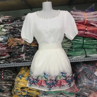 Chân váy xoè hoạ tiết hoa trang nhã hàng Quảng châu (hình chụp thật)