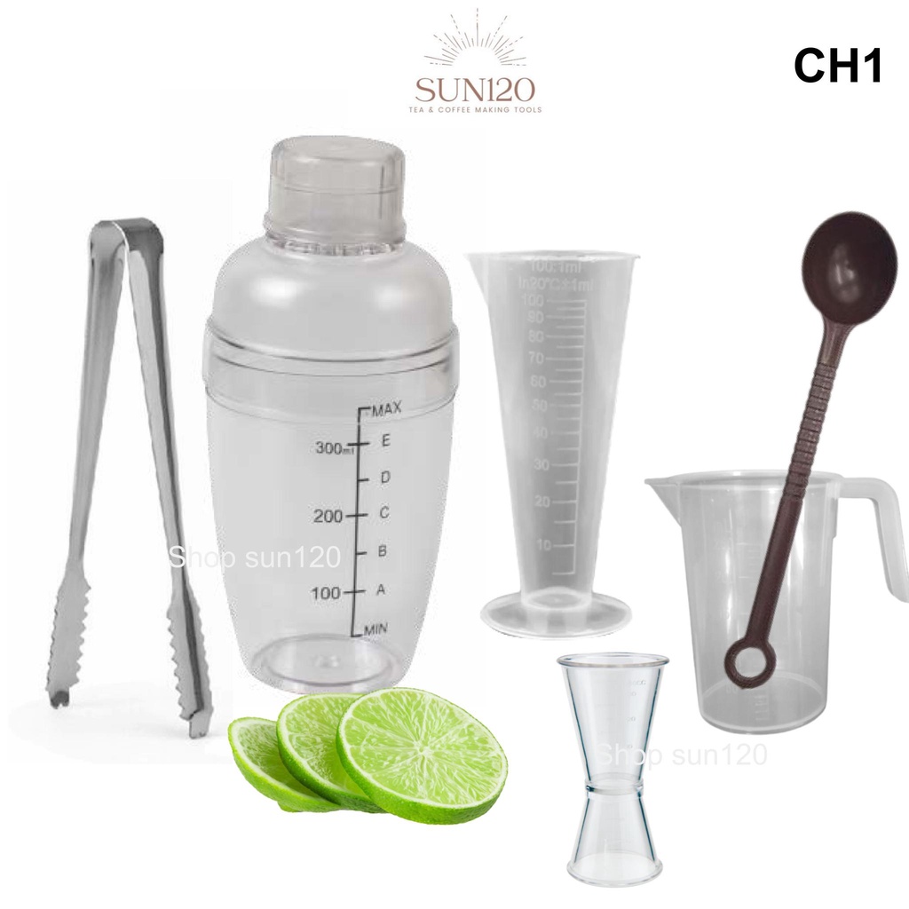Bộ 6 sản phẩm định lượng pha chế shaker 350ml nhựa CH1 dụng cụ pha chế trà sữa cocktail