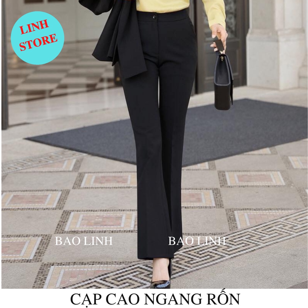 Quần Vải ống loe Linh Store Lưng Cao Công Sở Phối 1 Cúc Chất Liệu Tuyết Mưa  Cao Cấp Đứng Form Dễ Phối Đồ