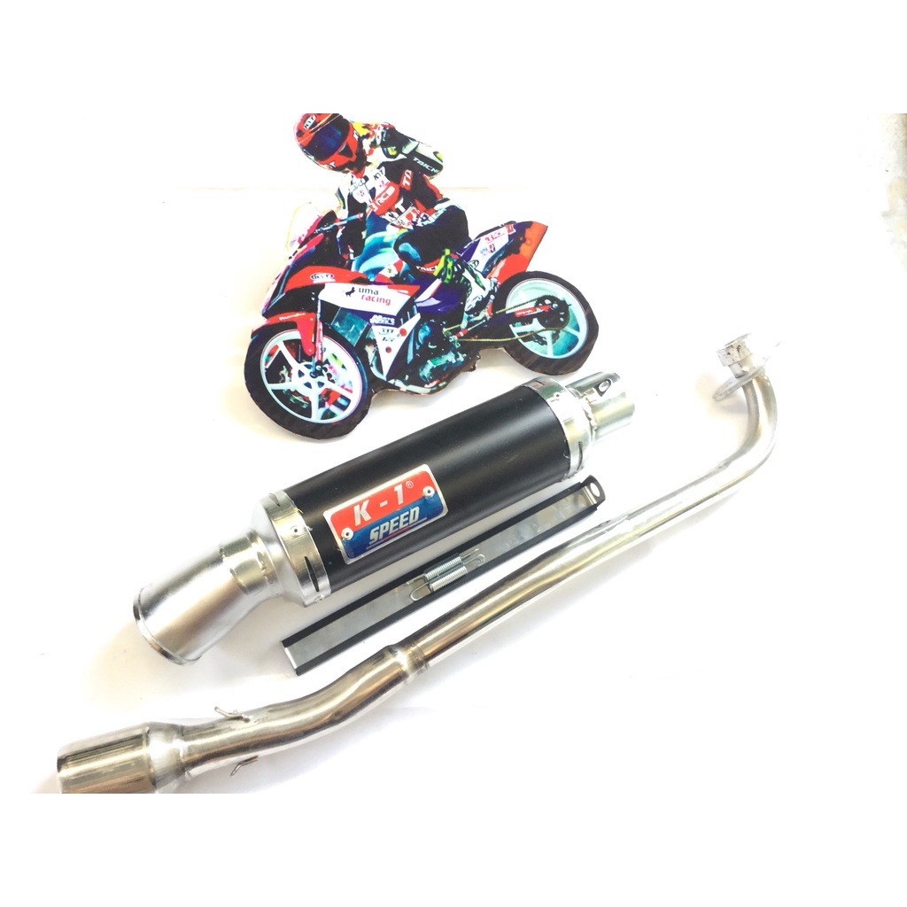 Pô K1 ĐEN full cổ inox thẳng gắn cho wave, cup, dream, exciter, winer, sonic, raider fi, satria, gsx,...