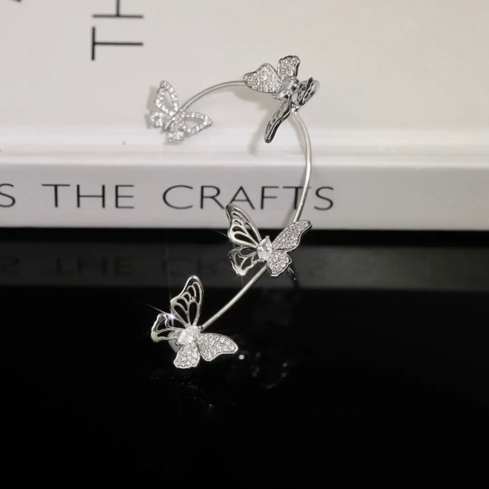 Khuyên kẹp vành tai hình bướm đính đá zircon phong cách Hàn Quốc sang trọng thời trang cho nữ