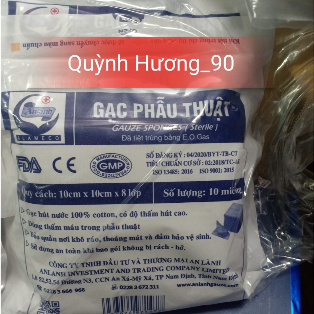 Gạc phẫu thuật AN LÀNH 8 lớp ( bịch 10 miếng )