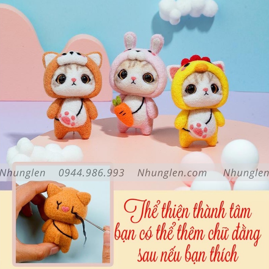 Bộ len chọc có hướng dẫn Mèo Mơn Mởn - Kit chọc len làm quà tặng, needle felting cat