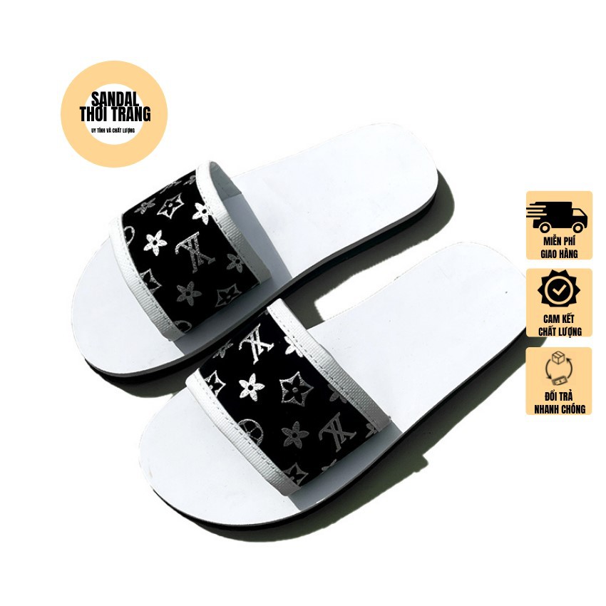 Dép quai ngang nữ nam, SANDALTHOITRAN sandal quai ngang đi học, đi chơi VL Trắng/Đen, sandal đồng nai full size 30-44