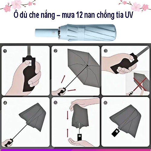 Ô dù che mưa bấm tự động gấp gọn 2 chiều 12 nan chống tia UV