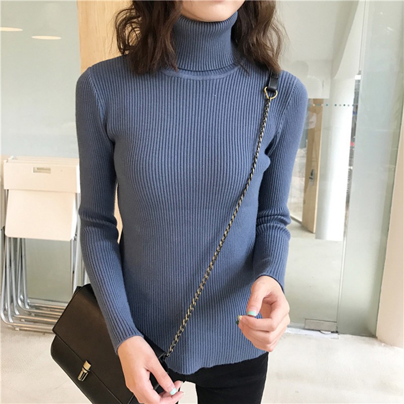 Áo Sweater dệt kim cổ lọ tay dài thiết kế ôm sát tôn dáng