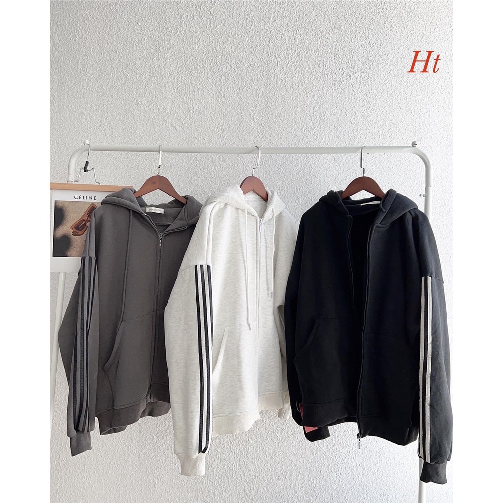 Áo khoác nỉ Sọc 4 tay 2 bên chất liệu:2 chất,Form to rộng Hàng chuẩn đẹp,khoá kéo màu: đen, trắng,chì,ht