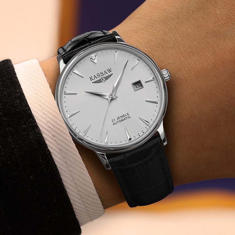 Đồng hồ nam chính hãng KASSAW K865-2 Kính sapphire ,chống xước,Chống nước ,BH 24 tháng,Máy cơ (Automatic) ,dây da đen