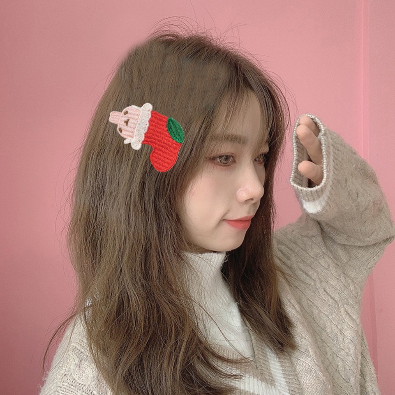 Kẹp Tóc Vải Dệt Kim Chủ Đề Giáng Sinh Đáng Yêu
