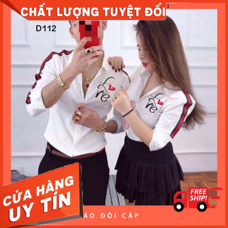 Áo Sơ Mi ADOKA STORE Đôi Nam Sơ Mi Trắng Thêu Chữ Love Có Viền Màu Chuyên Cặp Đôi Couple - D112