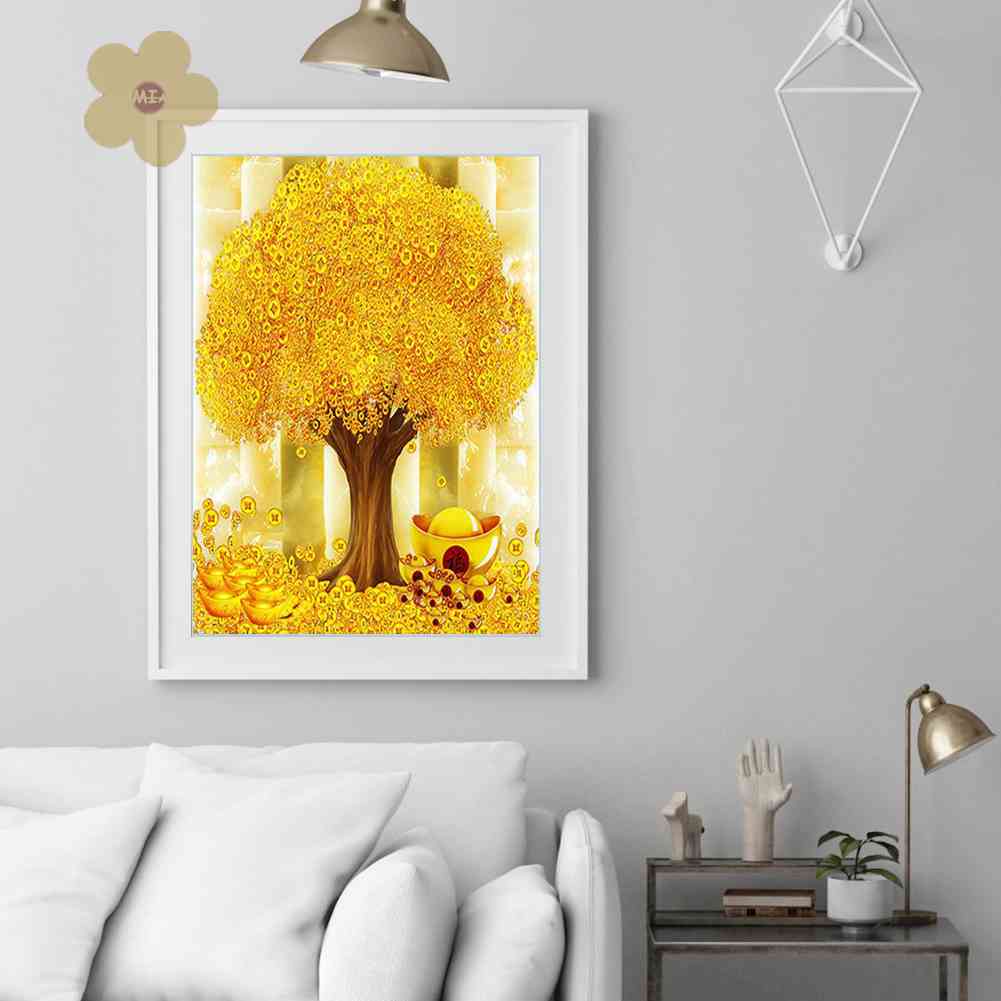 Tranh Đính Đá Kim Cương Toàn Bộ 5D DIY Hình Vẽ Cây Tiền