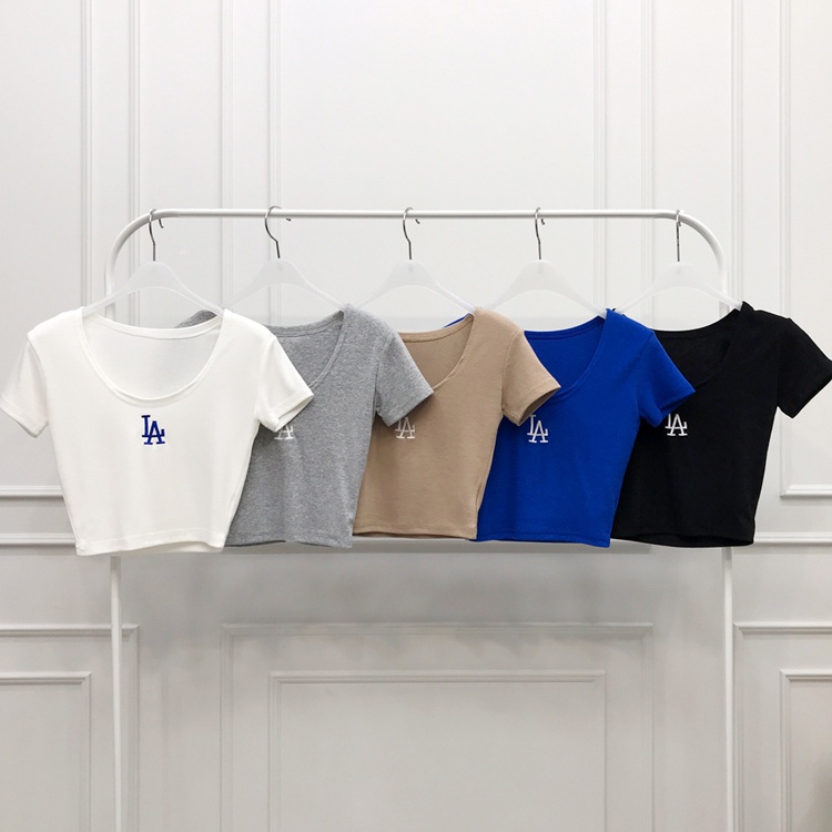 Cocory vn Áo Croptop Tay Ngắn Màu Trơn Thêu Họa Tiết Quyến Rũ Thời Trang Mùa Hè Cho Nữ