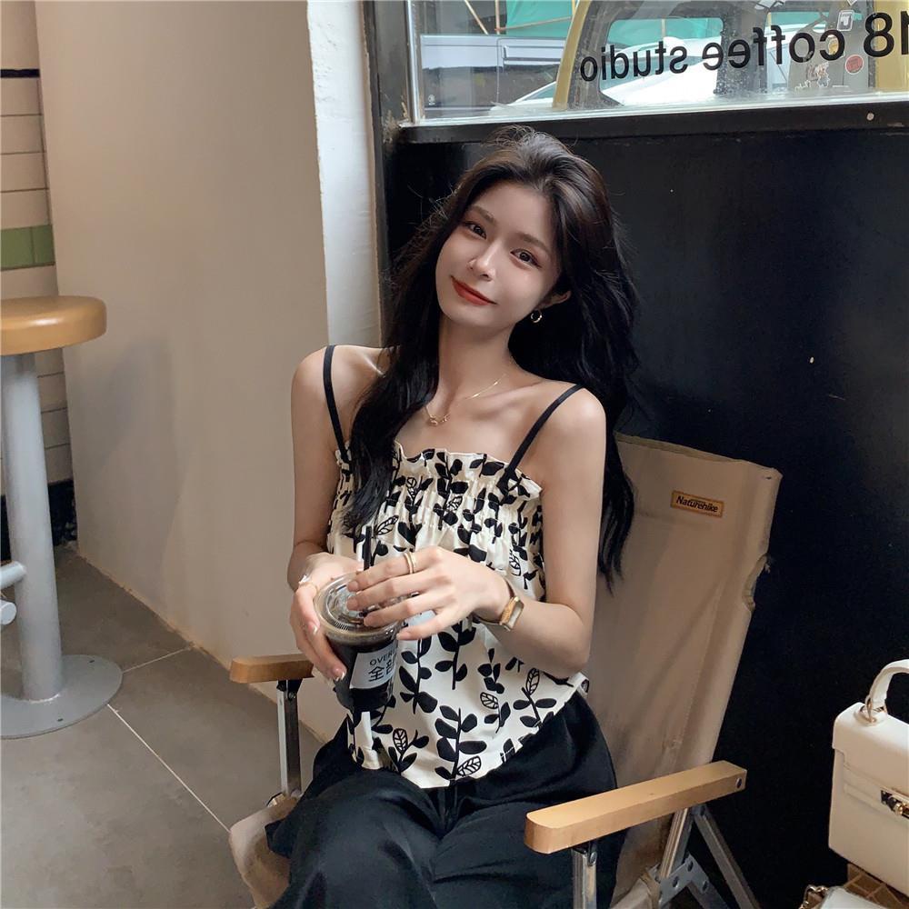 Áo Hai Dây In Họa Tiết Hoa Nhí Xinh Xắn Thời Trang Phong Cách Retro Cho Nữ