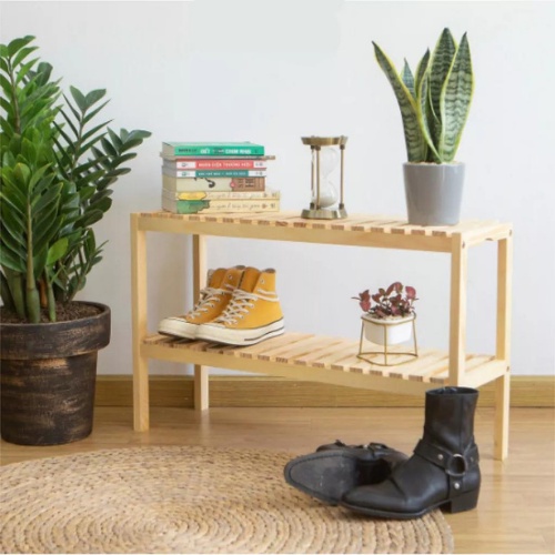 Kệ Dép 2 Tầng Gỗ Thông Cao Cấp - Chắc Chắn, Dễ Dàng Lắp Ráp - Kích Thước:50x26x50cm
