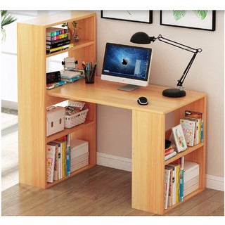 Bàn làm việc bàn học thông minh chống gù lưng kết hợp kệ sách decor phòng màu Vân gỗ IGA- GP04.3