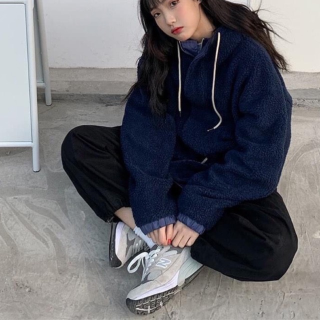 Áo Khoác Bông Túi Hộp L.Y Store Nữ [FREESHIP]  sweater zip lông cá tính Ulzzang