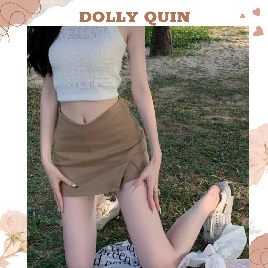 Chân váy chữ v cạp cao ngắn nữ xẻ tà cotton có quần bảo hộ kiểu dáng Hàn Quốc cá tính CV008 Dolly Quin
