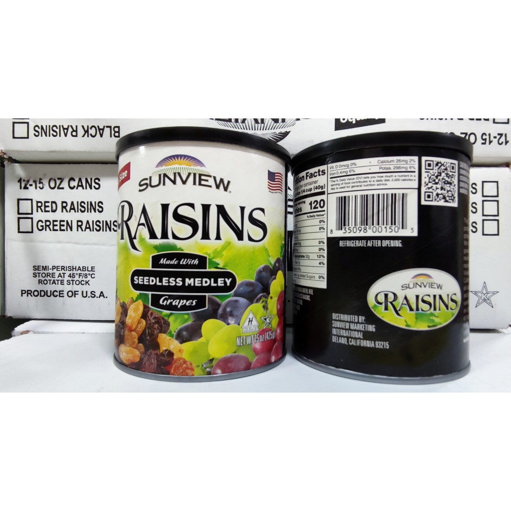 1 Thùng Nho Khô Mỹ Thập Cẩm Sunview Raisin 425g