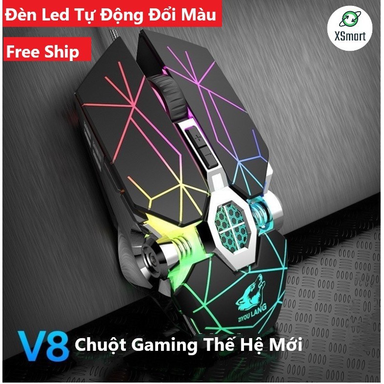 Chuột Gaming ZIYOU LANG  Esports V8  Led RGB Tự Đổi Màu, Kiểu Dáng Siêu Độc Lạ