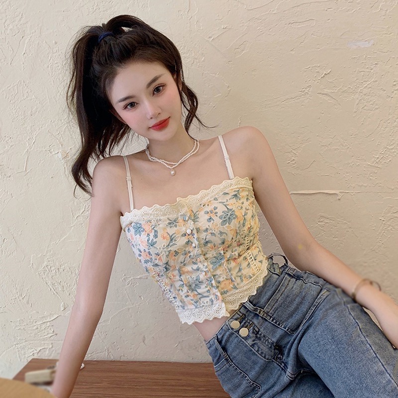 Áo Tank Top Hai Dây Phối Ren Thời Trang Quyến Rũ Cho Nữ