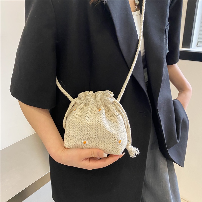 Túi Cói Đeo Chéo Phối Ren Thời Trang Cho Nữ