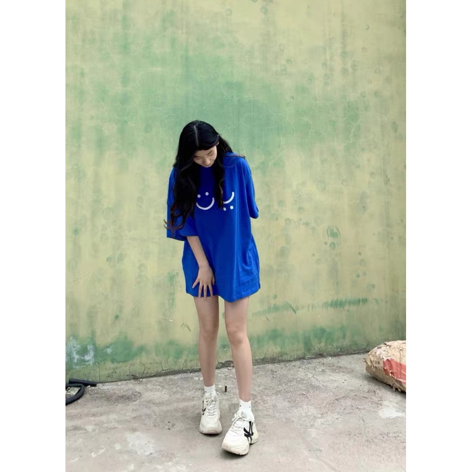 Áo thun tay lỡ form rộng in hình mặt cười so cute chất cotton mịn mát dành cho cả nam và nữ