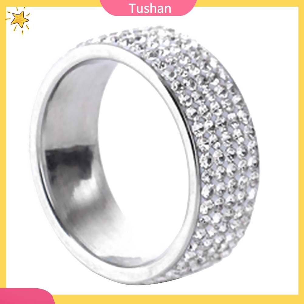 Nhẫn đính hôn 5 hàng đính kim cương nhân tạo sang trọng