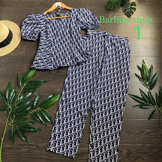 Sét lụa tay phồng quần ống ôm