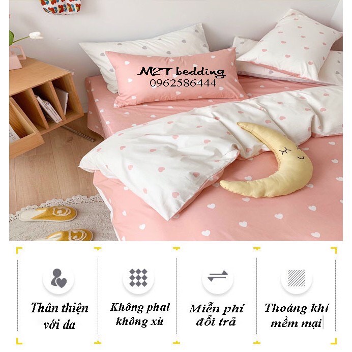 Bộ chăn ga gối Cotton Poly Decor Bedding phong cách Hàn Quốc Drap giường cotton  họa tiết trái tim