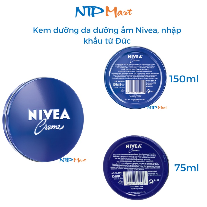 Kem dưỡng da dưỡng ẩm Nivea nhập khẩu Đức dung tích 75ml, 150ml