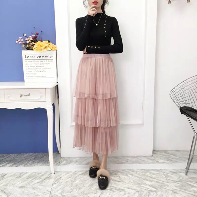 Chân váy lưới xòe 3 tầng xếp ly (ORDER)- Có ảnh thật | BigBuy360 - bigbuy360.vn