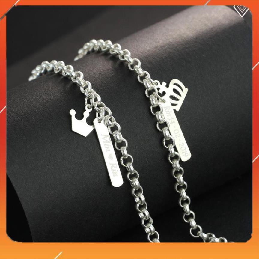 ⚡ KHUYỄN MÃI ⚡ Lắc tay đôi bạc, vòng tay cặp bạc hình King - Queen khắc tên theo yêu cầu LTD0007 - Trang Sức TNJ | BigBuy360 - bigbuy360.vn