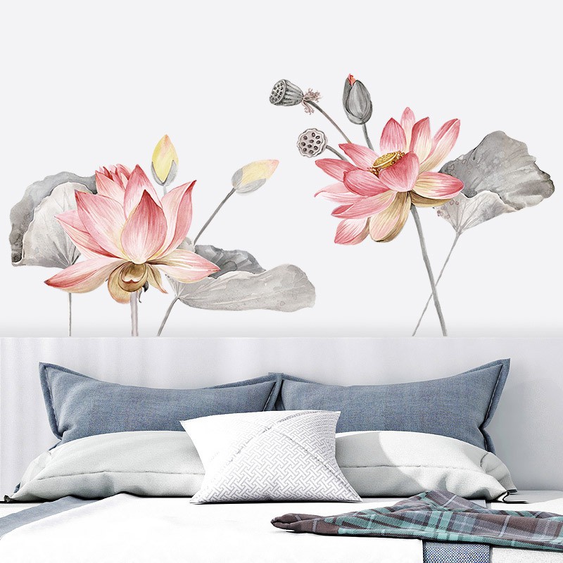 Decal dán tường decor hoa sen GS9322 trang trí phòng khách phòng ngủ