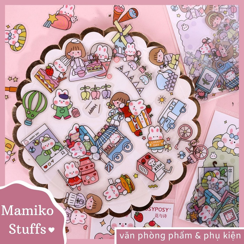 TÚI STICKER TRONG SUỐT BUNNY LITTLE GIRL CUTE 3 MẪU SIÊU XINH