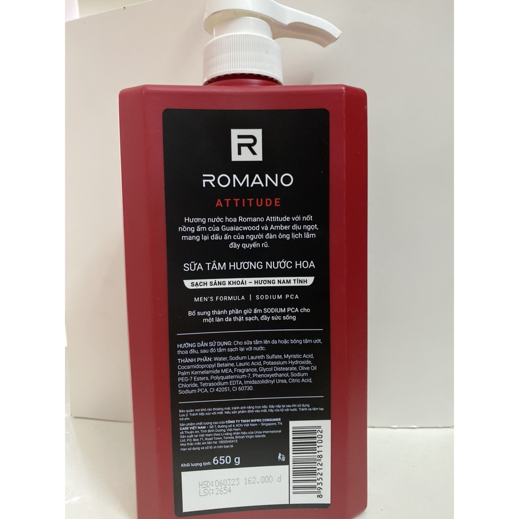 Sữa tắm cao cấp Romano đủ mùi và đủ màu các loại (650gram)