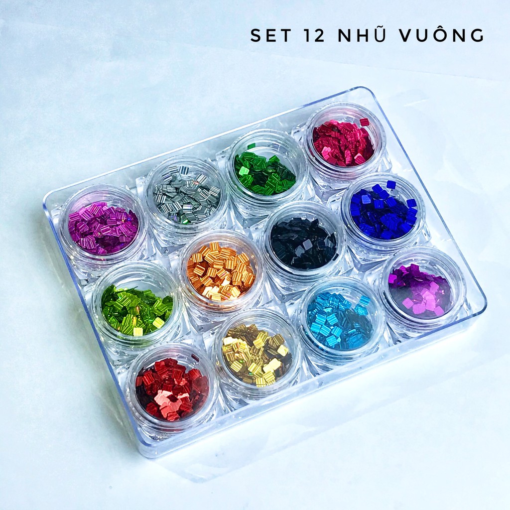 Set 12 Trang Trí Móng [ Nhũ Vuông , Chữ Nhật ]
