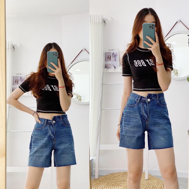 Áo croptop thun body viền chỉ nổi trắng, đen