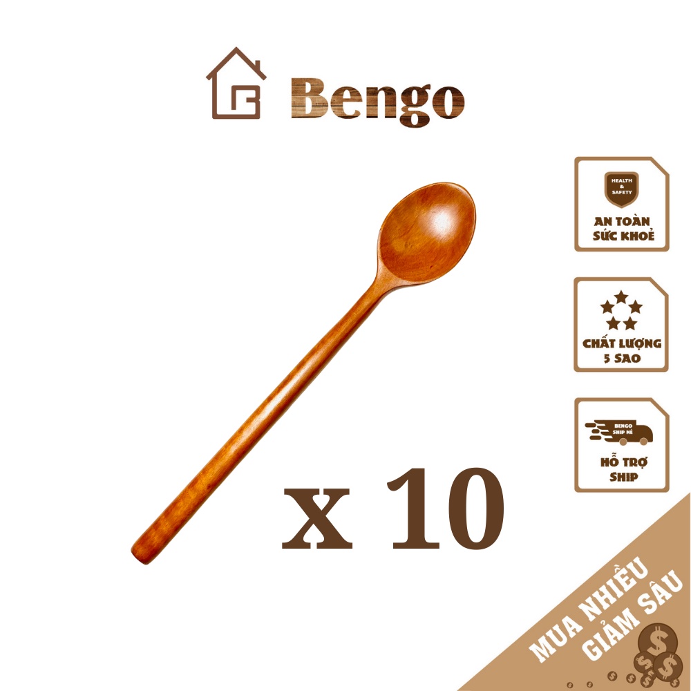 COMBO 10 chiếc thìa, muỗng ăn cơm gỗ nhãn cán dài xuất Hàn Quốc đảm bảo vệ sinh an toàn sức khoẻ BenGo TC1x10