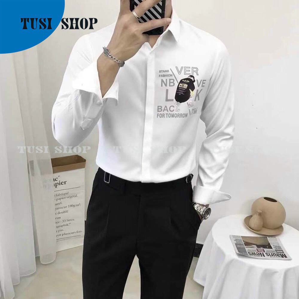 [SIÊU GIẢM GIÁ] Áo sơ mi trắng nam nữ cặp đôi chất liệu kate lụa in ICON | BigBuy360 - bigbuy360.vn