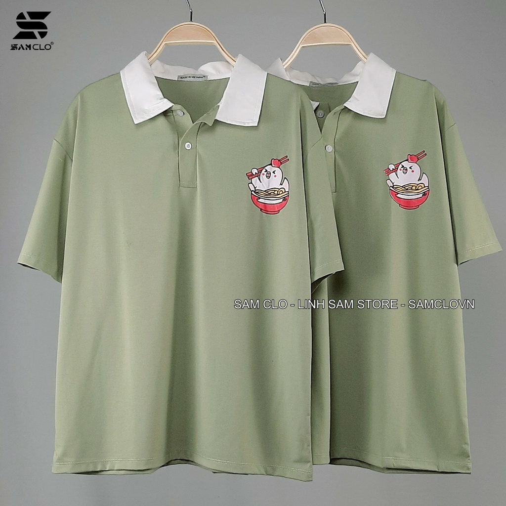 Áo thun Polo tay lỡ form rộng nữ SAM CLO phông freesize unisex mặc đi học, nhóm, lớp in hình CON GÀ