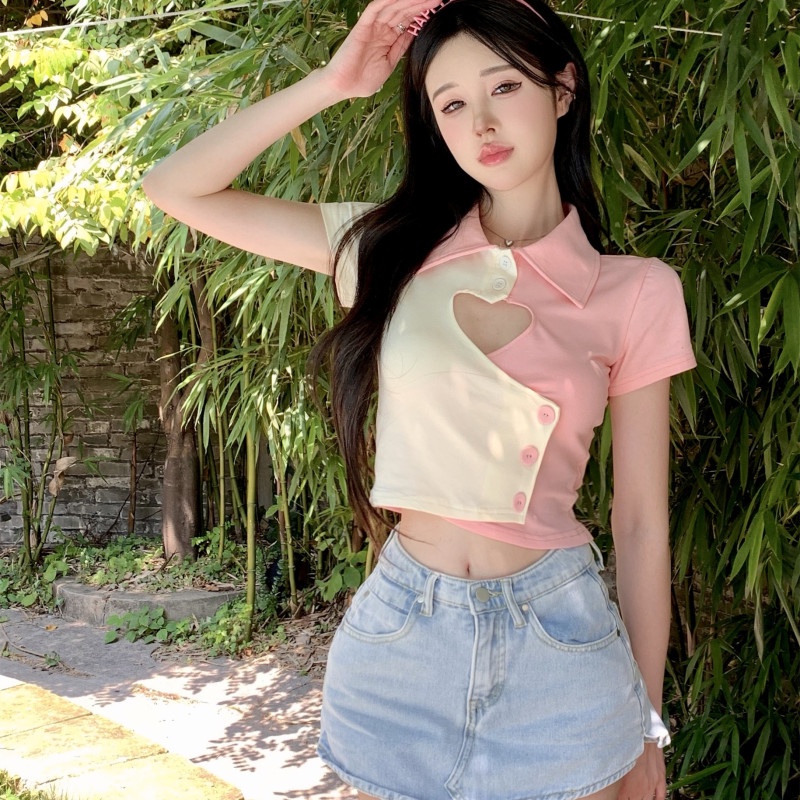 Áo Thun POLO Tay Ngắn Dáng Ôm Khoét Lỗ Gợi Cảm Thời Trang Cho Nữ