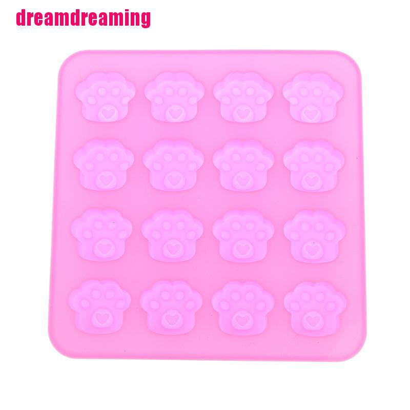 Khuôn Làm Bánh Chất Liệu Silicone Có 16 Ô Hình Dấu Chân Thú Cưng Dễ Thương