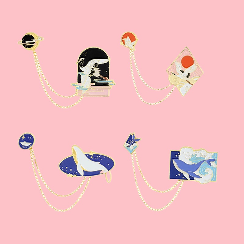 Ghim cài QIHE JEWELRY họa tiết mặt trời mây ngôi sao cá voi hoạt hình bằng kim loại dành cho gắn trang trí balo