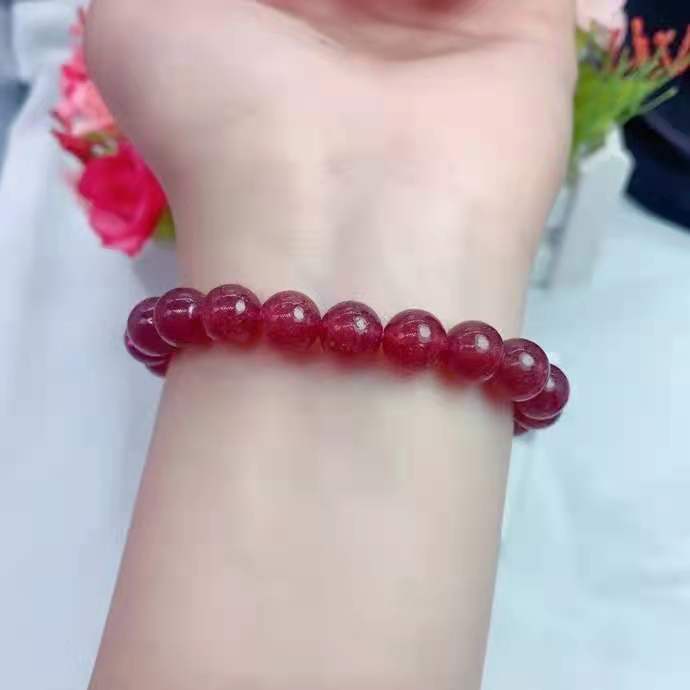 Vòng Tay Chuỗi Hạt Pha Lê Dâu Tây Đỏ Đậm Tự Nhiên Màu Đỏ Trong Suốt Kết Cấu Tinh Tế Kích Thước 9mm Có Thể Nhìn Thấy