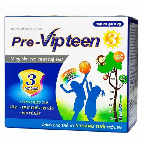 Gói uống Pre-Vipteen 3 - Hỗ trợ phát triển chiều cao, trí não cho trẻ (Hộp 20 gói)